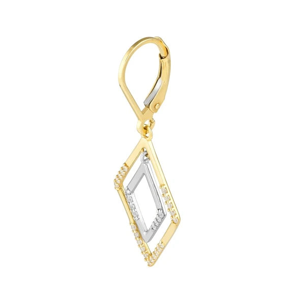 Two-tone CZ Double Framed Rhombus Drop Earrings