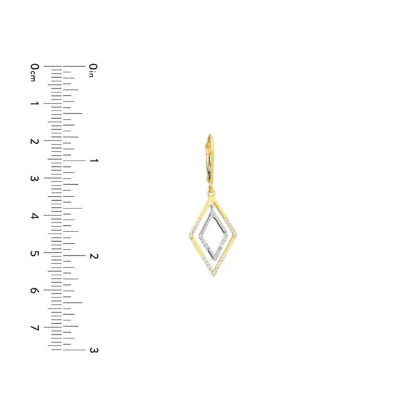 Two-tone CZ Double Framed Rhombus Drop Earrings