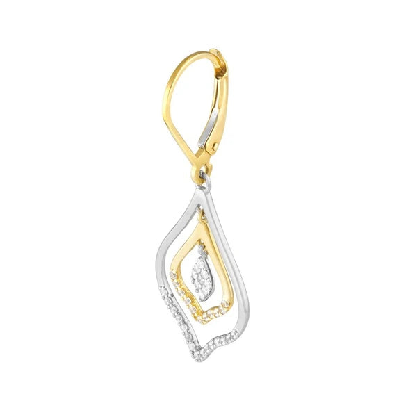Two-tone CZ Double Framed Leaf Drop Earrings