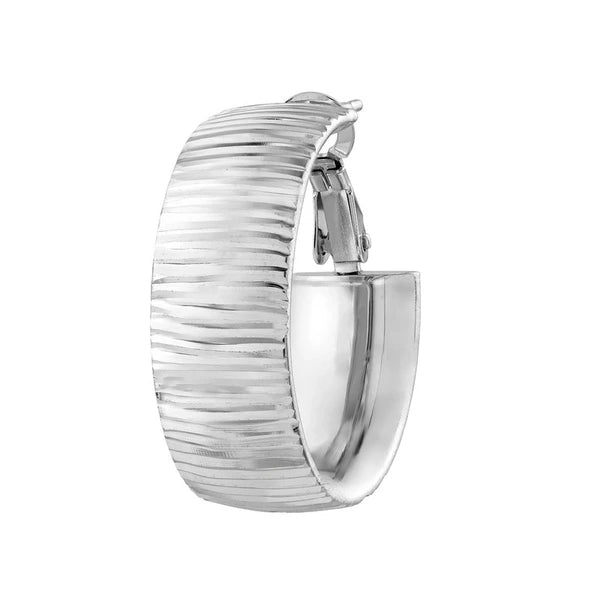 Sterling Silver Ribbed Oval Hoop Earrings