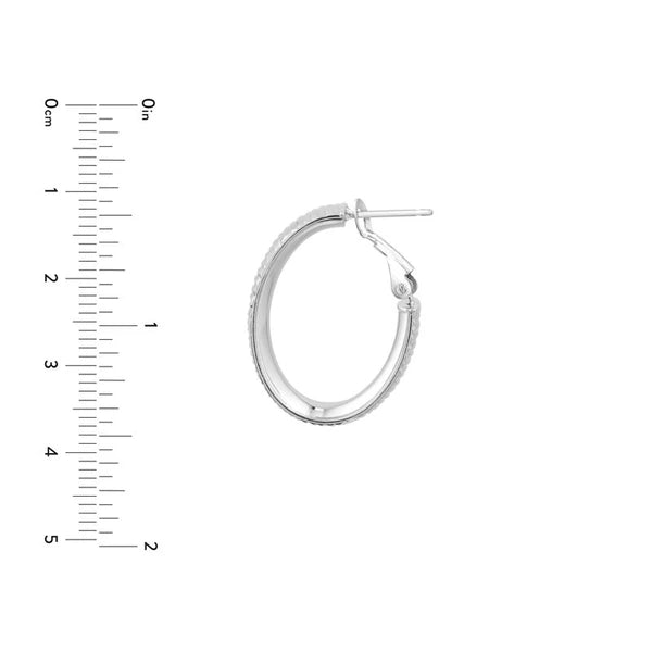 Sterling Silver Ribbed Oval Hoop Earrings