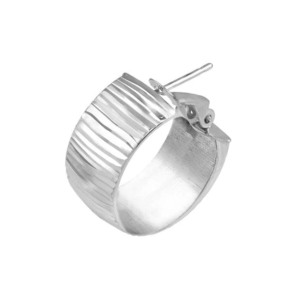 Sterling Silver Ribbed Thick Circle Hoop Earrings