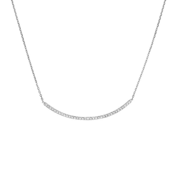 Sterling Silver Curved CZ Bar Adjustable Necklace