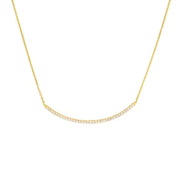 Sterling Silver Curved CZ Bar Adjustable Necklace