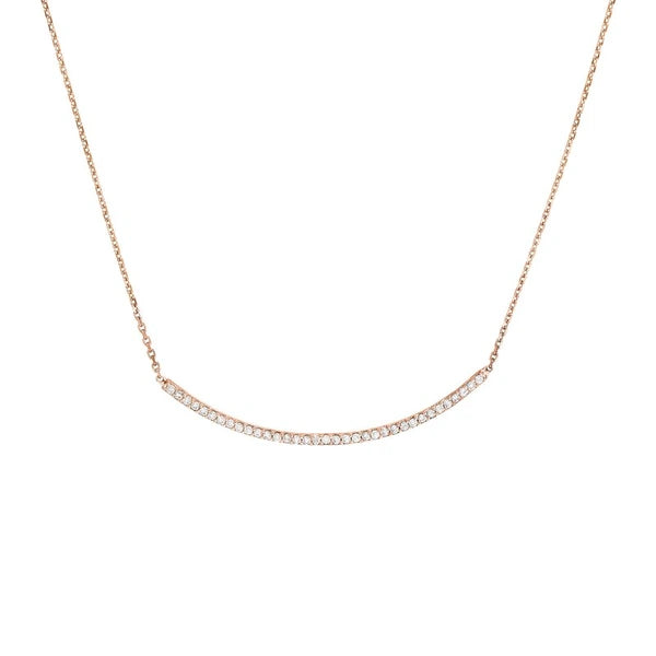 Sterling Silver Curved CZ Bar Adjustable Necklace