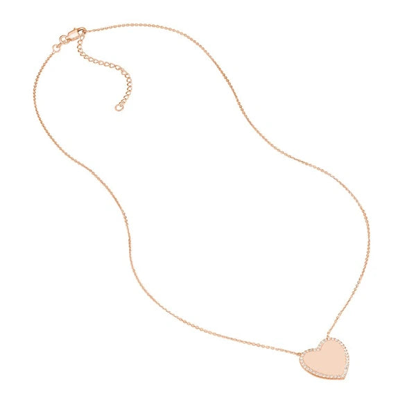 Sterling Silver Heart with CZ Frame Adjustable Necklace