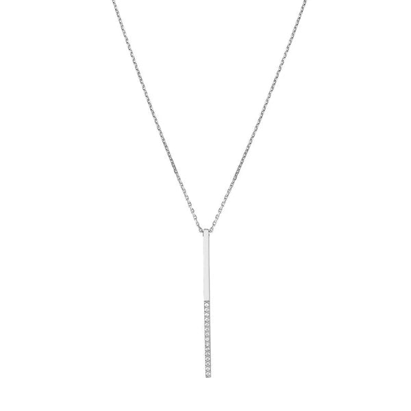 Sterling Silver Half-CZ Vertical Bar Adjustable Necklace