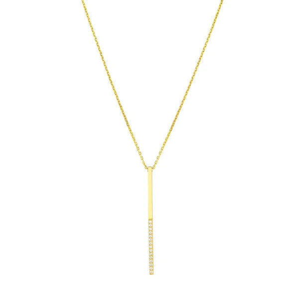 Sterling Silver Half-CZ Vertical Bar Adjustable Necklace