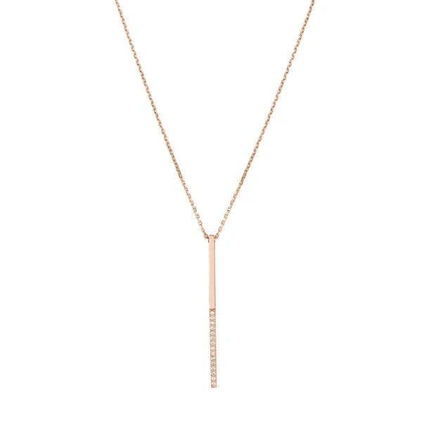 Sterling Silver Half-CZ Vertical Bar Adjustable Necklace