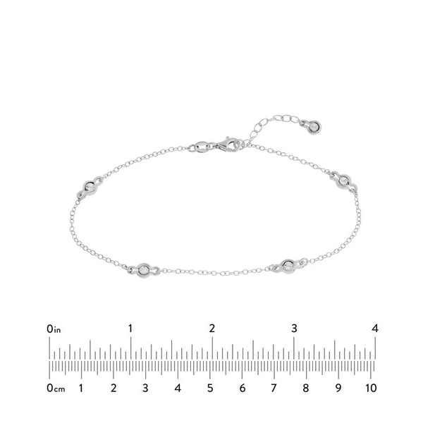 Sterling Silver Diamond Illusion Stations Anklet