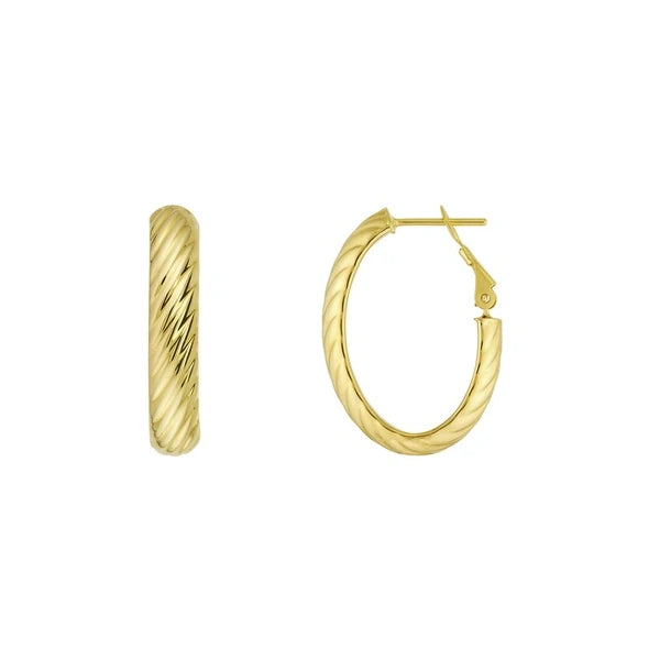 Fancy Oval Ribbed Hoop Earrings