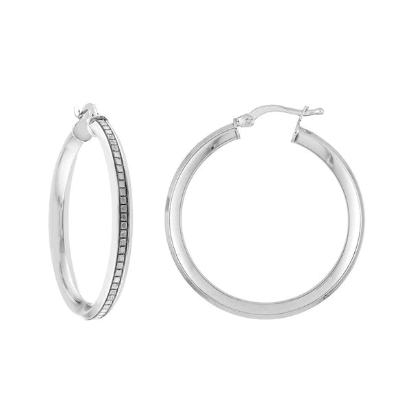 Plated Sterling Silver Sparkle Hoop Earrings