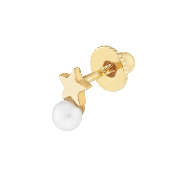 Child's Star and Pearl Stud Earrings with Screw Back