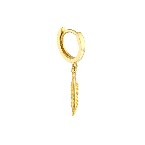 Mini Huggie Hoop Earrings with Feather Drop