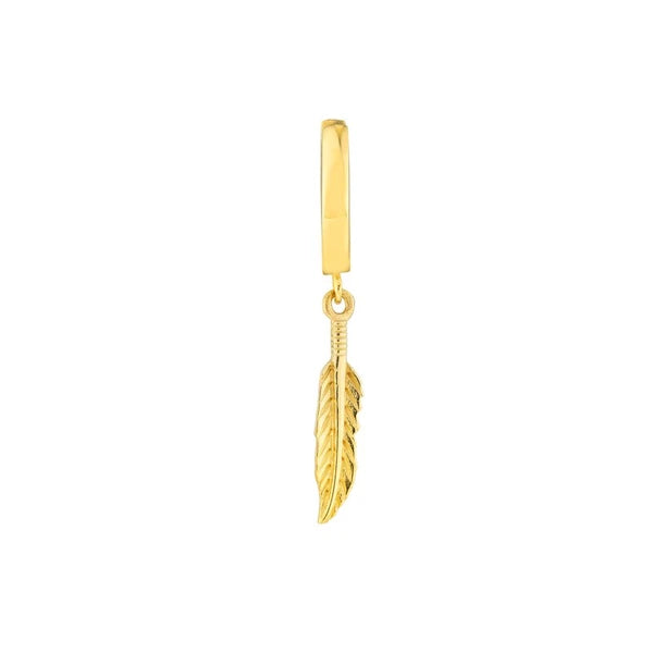 Mini Huggie Hoop Earrings with Feather Drop