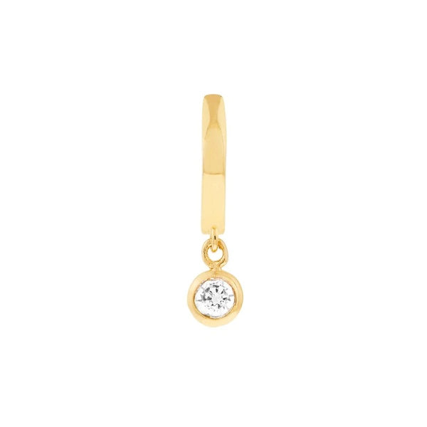 Mini Huggie Hoop Earrings with CZ Bezel Drop