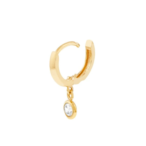 Mini Huggie Hoop Earrings with CZ Bezel Drop