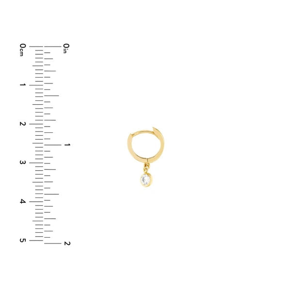 Mini Huggie Hoop Earrings with CZ Bezel Drop