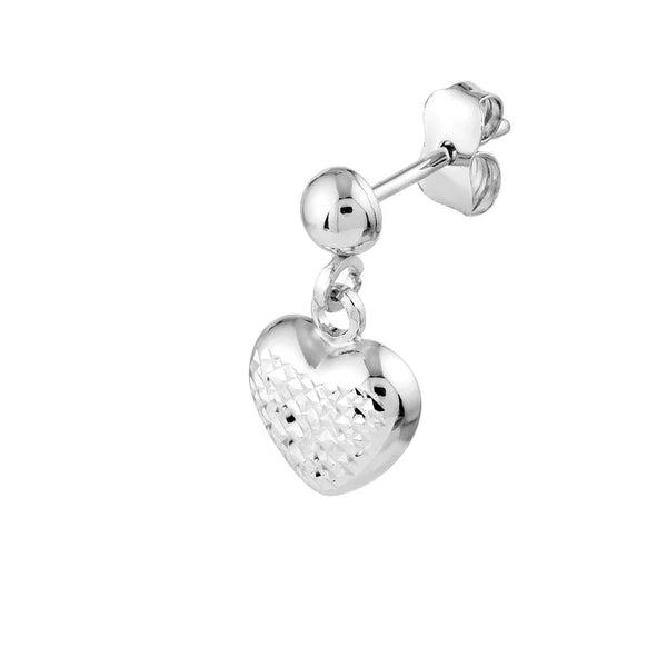 Diamond-Cut Puffed Heart Dangle Earrings
