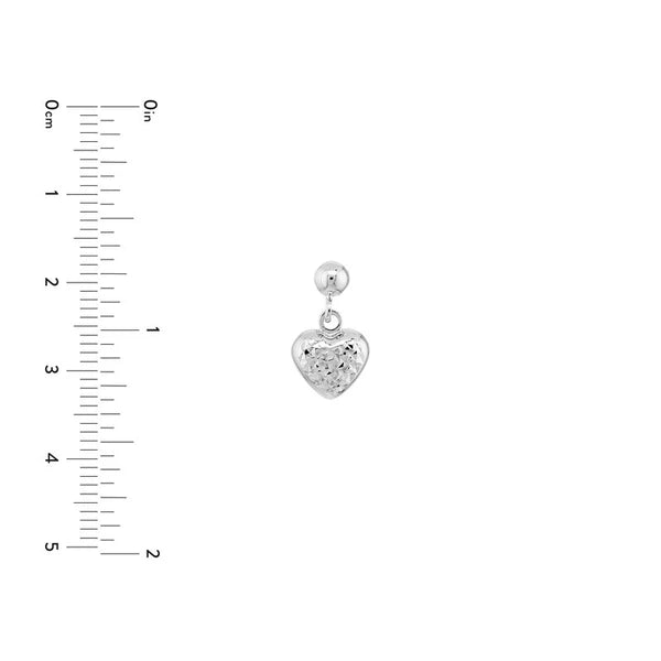 Diamond-Cut Puffed Heart Dangle Earrings