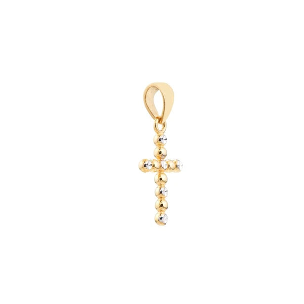 Two-Tone Diamond-Cut Beaded Cross Pendant