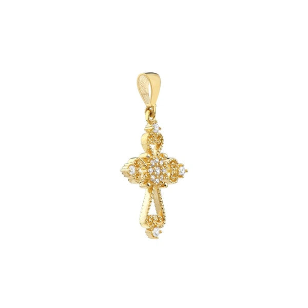 Open Filigree CZ Cross Pendant