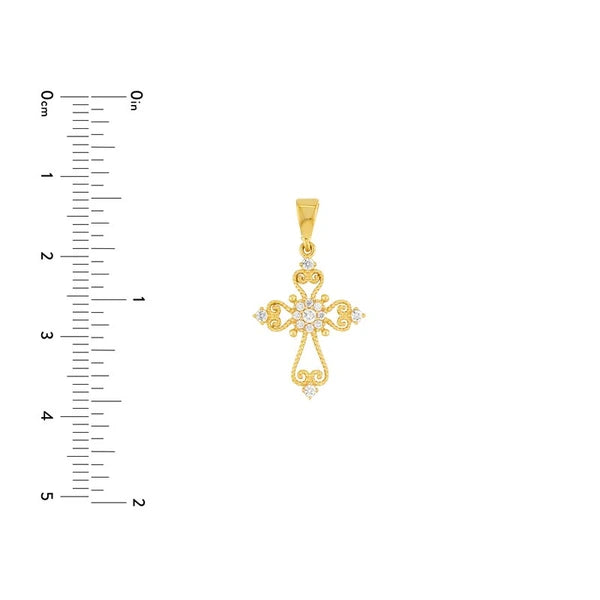 Open Filigree CZ Cross Pendant