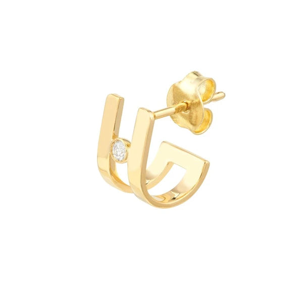 Diamond Bezel In Open J-Huggie Earrings