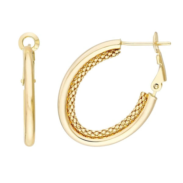 High Polish and Popcorn Double Hoop Omega Earrings