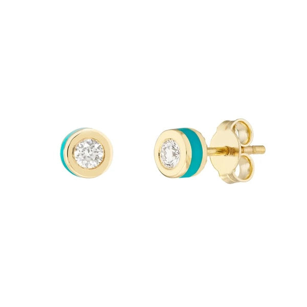 Bezel Set Diamond Stud w/Turq EN/Amel
