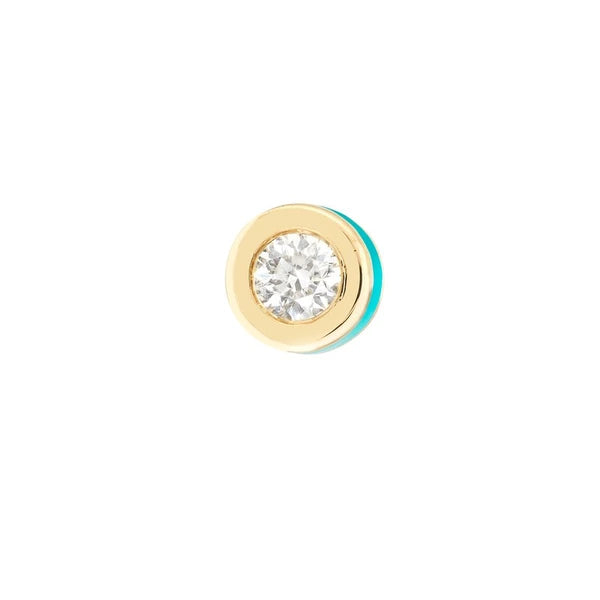 Bezel Set Diamond Stud w/Turq EN/Amel