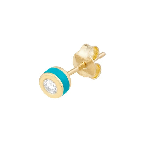 Bezel Set Diamond Stud w/Turq EN/Amel