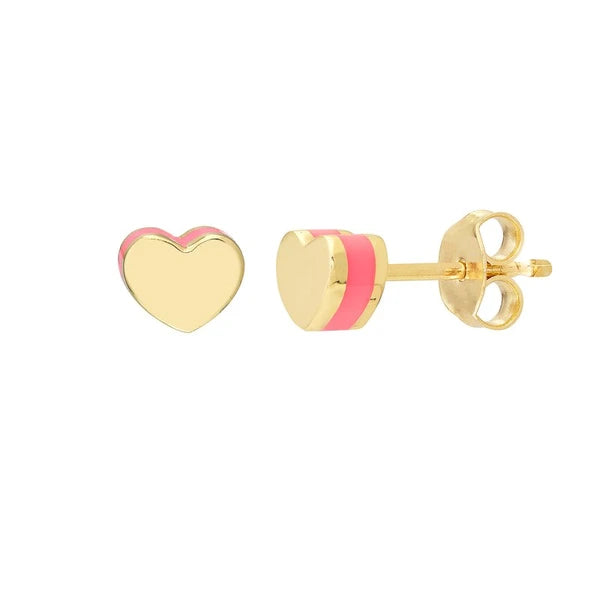 Domed Heart Stud with Pink EN/Amel
