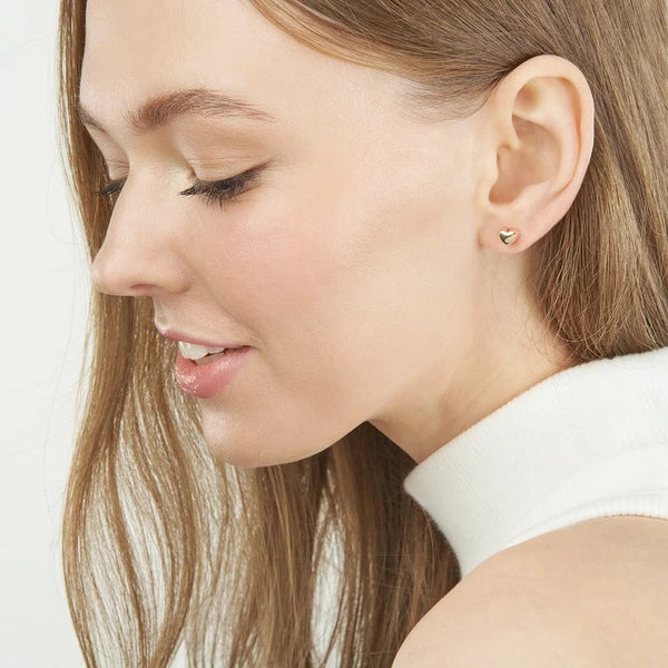 Domed Heart Stud with Pink EN/Amel