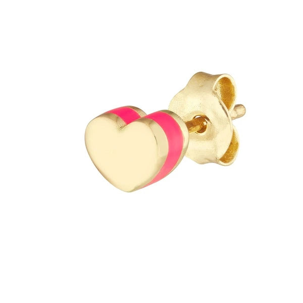 Domed Heart Stud with Pink EN/Amel