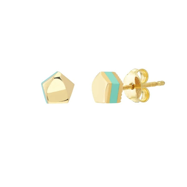 Domed Pentagon Stud w/Lt. Turq EN/Amel