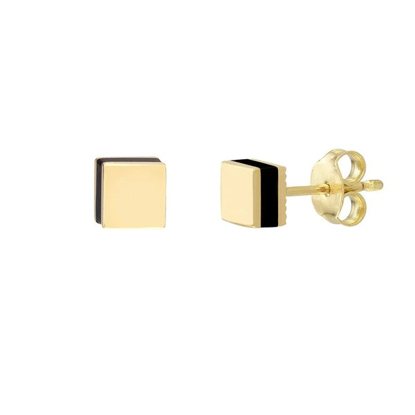 Domed Square Stud w/Black EN/Amel