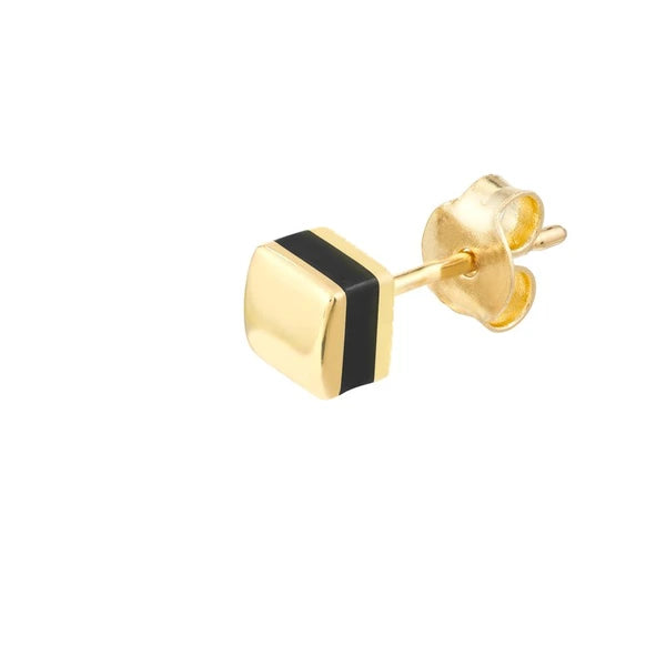 Domed Square Stud w/Black EN/Amel
