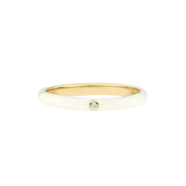 Diamond Bezel on White EN/Amel Band Ring