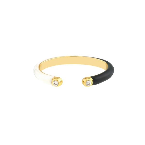 Diamond Cuff Ring with 1/2 White 1/2 Black EN/Amel