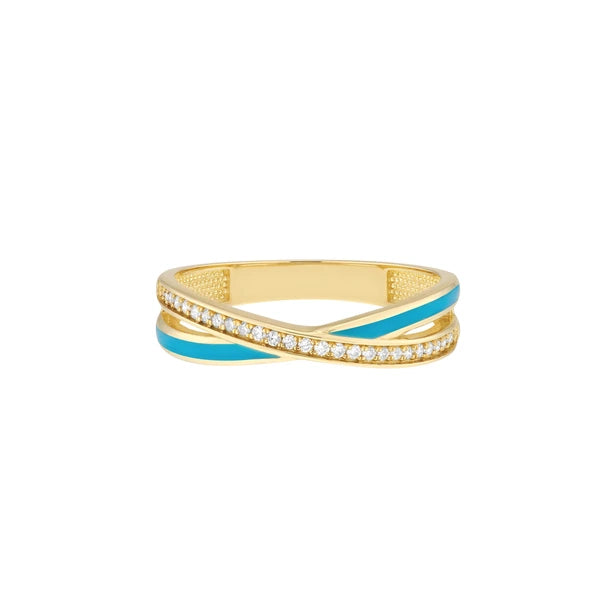 Diamond and Neon Blue EN/Amel X Ring