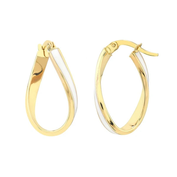 White EN/Amel Oval Twist Hoops