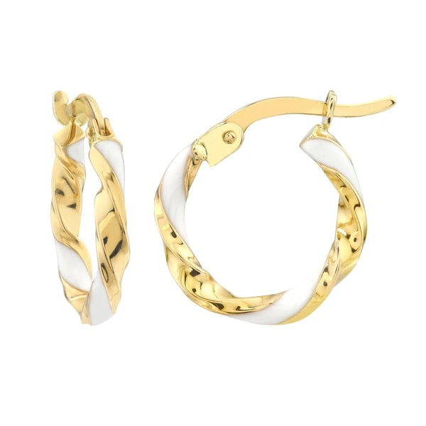 Medium White EN/Amel Round Twist Hoops