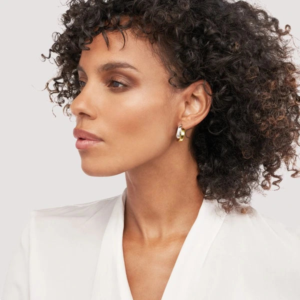 15mm Two-Tone Criss-Cross Tube Round Hoop Earrings