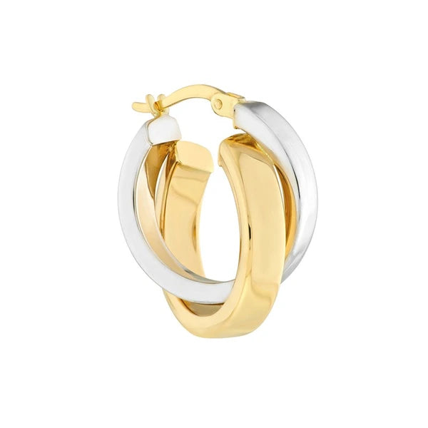 15mm Two-Tone Criss-Cross Tube Round Hoop Earrings