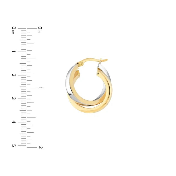 15mm Two-Tone Criss-Cross Tube Round Hoop Earrings