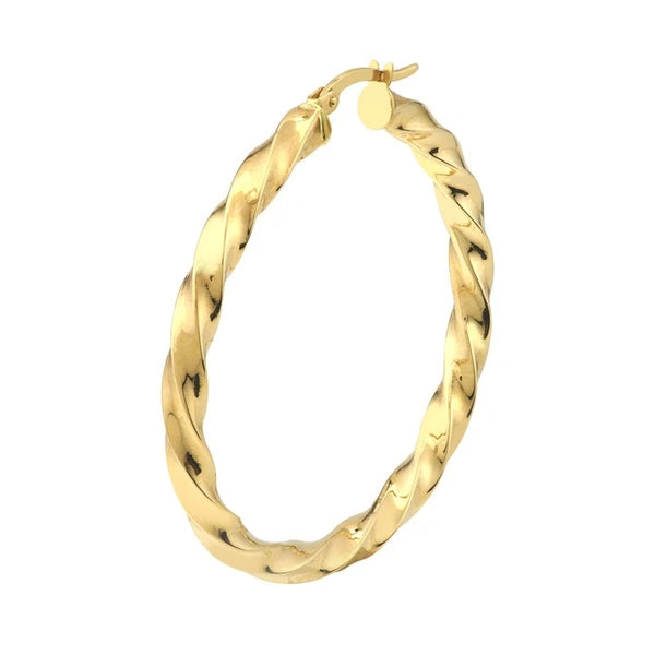 35x3mm Tight Twist Round Hoop Earrings