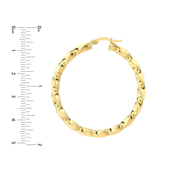 35x3mm Tight Twist Round Hoop Earrings