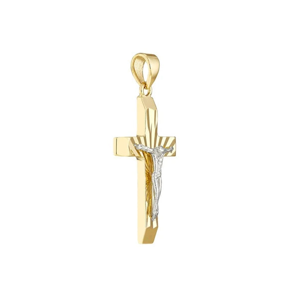 14.7MM D/C YG CROSS w/WG JESUS CRUSIFIX