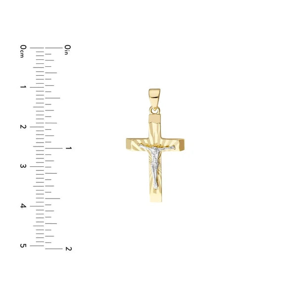 14.7MM D/C YG CROSS w/WG JESUS CRUSIFIX